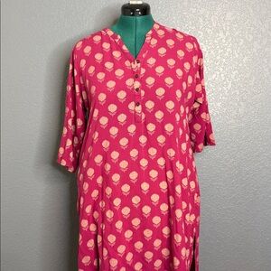 Rangmanch Pink Block Print Tunic Dress Women’s 14 Cotton‎ Boho India